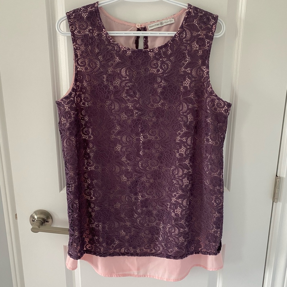Purple Lace Tank with Light Pink Underlay